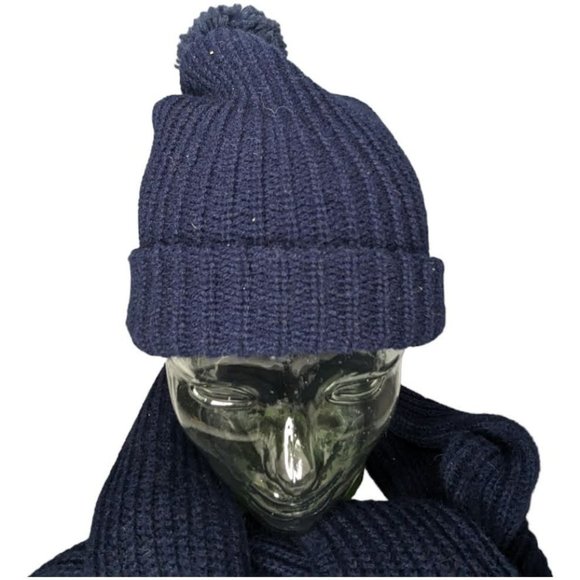 Navy Blue Scarf and Matching Hat One Size Fits Most - Picture 2 of 9